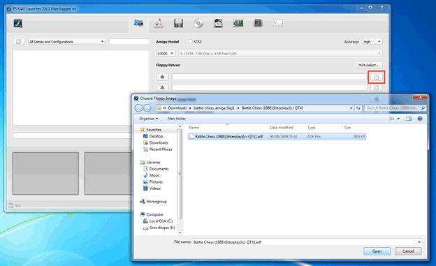 FS-UAE screenshot 3 - choose adf file