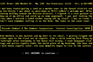 Cliff Diver, Investigator for Hire: Crime to the Ninth Power 1