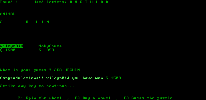 IBM PC Wheel of Fortune abandonware