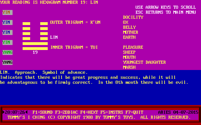 Tommy's I Ching abandonware